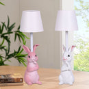 Grey Bunny Black Lampshade Adorable Rabbit Resin Table Lamp - 3-Color LED, USB Rechargeable, Touch Dimming-3