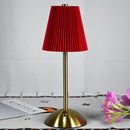 Red Elegant Pleated Fabric Table Lamp - 3-Color LED, USB Rechargeable, Touch Dimming-2