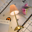 Green Elegant Pleated Fabric Table Lamp - 3-Color LED, USB Rechargeable, Touch Dimming-4