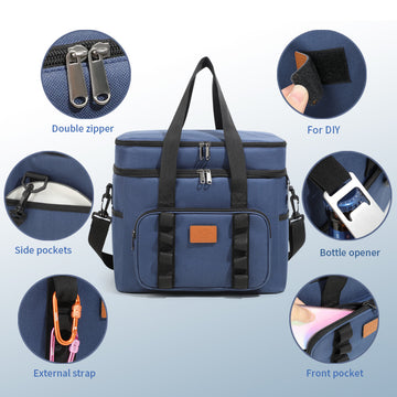 Black 23L Extra Large Insulated Cooler Bag with Double Layers - Perfect for Camping, Picnics, and Outdoor Adventures - 0