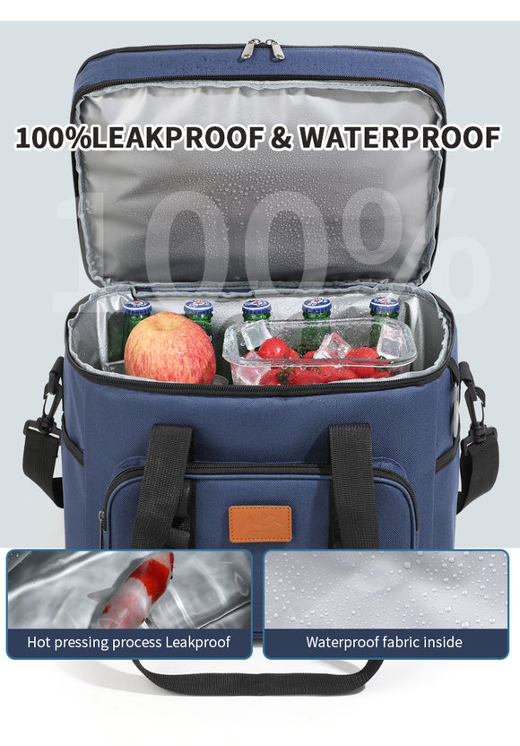 Navy Blue 23L Extra Large Insulated Cooler Bag with Double Layers - Perfect for Camping, Picnics, and Outdoor Adventures