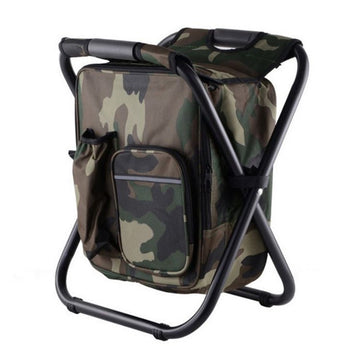 Camouflage Insulated Cooler Backpack Chair - Foldable Stool for Picnics & BBQ - 0