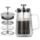 Transparent Elegant Ribbed Double Wall Glass French Press - 1000ml Heat Resistant Coffee and Tea Maker with Stainless Steel Filter-2