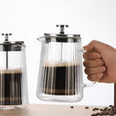 Transparent Elegant Ribbed Double Wall Glass French Press - 1000ml Heat Resistant Coffee and Tea Maker with Stainless Steel Filter-4