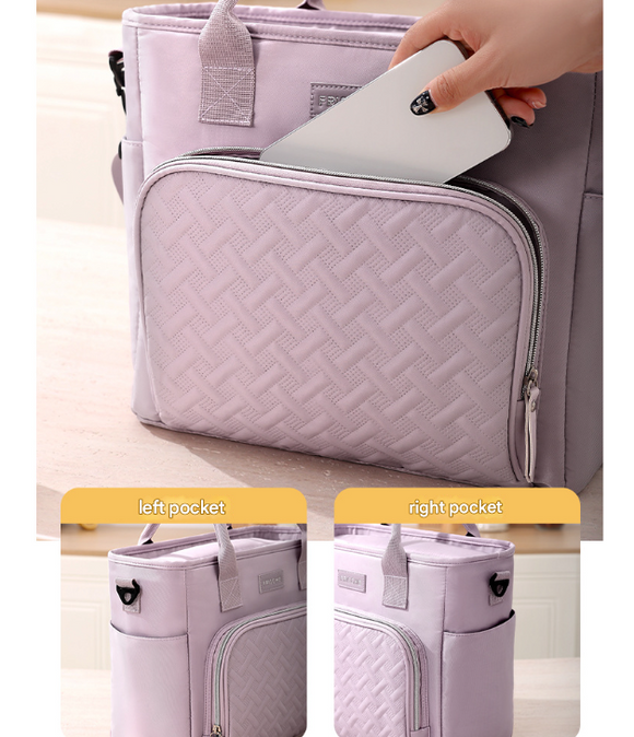 Grey Chic Insulated Lunch Tote Bag - 11L Large Capacity Cooler for Work, Picnic & Travel - Durable Oxford Fabric