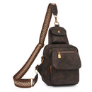 Coffee Stylish PU Leather Sling Crossbody Bag for Women - Multi-Pocket Chest Pack with Adjustable Wide Strap-1