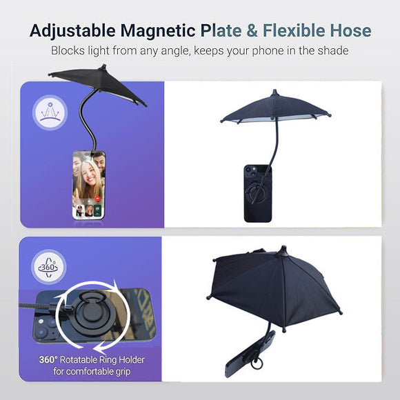 Blue Magnetic Phone Umbrella Sun Shade - Clear Outdoor Screen Visor, Anti-Glare Mini Parasol for iPhone