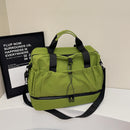 Green and Black Large Capacity Travel Bag with Wet/Dry Separation - Canvas + Polyester, Lightweight Handbag for Short Trips and Fitness, Fits on Luggage-1