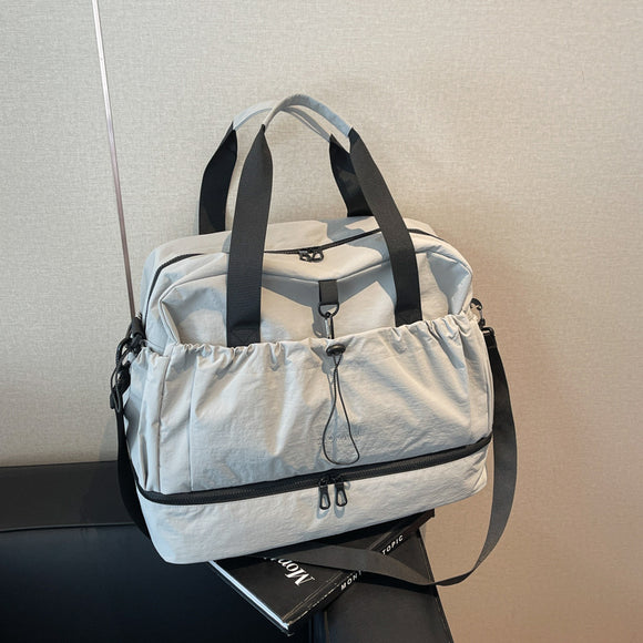 Grey and Black Large Capacity Travel Bag with Wet/Dry Separation - Canvas + Polyester, Lightweight Handbag for Short Trips and Fitness, Fits on Luggage