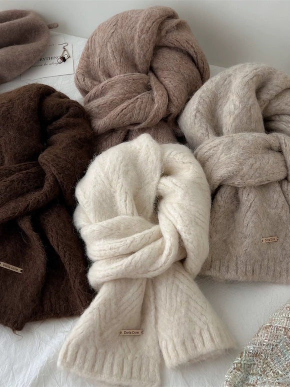 Light Grey Alpaca Wool Blend Solid Color Knitted Scarf for Women Winter New Style Student High Quality Couple Woolen Neck Warmer