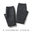 Dark Grey Color Block Cashmere Fingerless Gloves for Women Autumn Winter Outdoor Cold Protection Warm Knitted Gloves-1