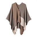 Brown Pure Wool Extra Large Shawl Scarf Color Block Multi-functional Warm Cashmere Cape Poncho-1