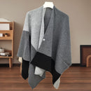 Grey Pure Wool Extra Large Shawl Scarf Color Block Multi-functional Warm Cashmere Cape Poncho-1