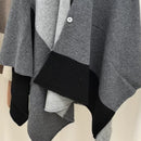 Grey Pure Wool Extra Large Shawl Scarf Color Block Multi-functional Warm Cashmere Cape Poncho-3