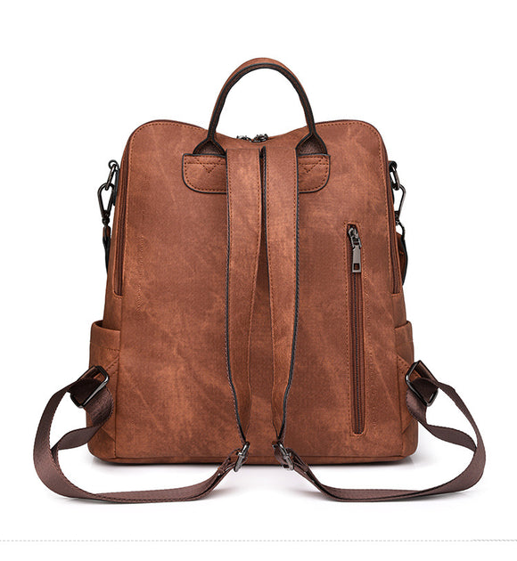 Brown Chic Women's PU Leather Convertible Backpack - Anti-Theft Design, Multi-Pocket Shoulder Bag with Tassel