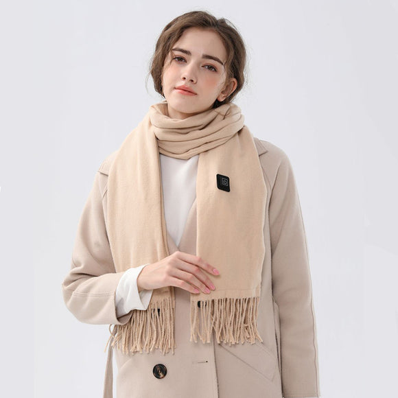 Khaki USB Electric Heated Scarf - 3-Level Heat Setting Winter Neck Warmer