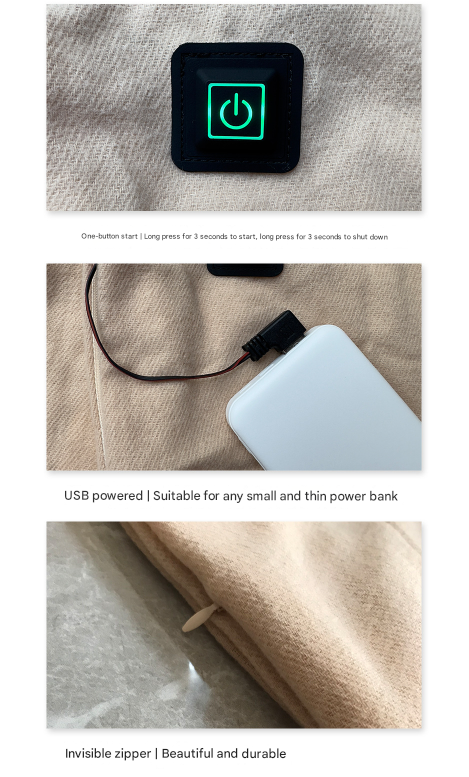 Khaki USB Electric Heated Scarf - 3-Level Heat Setting Winter Neck Warmer