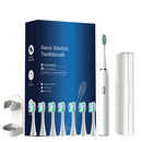 White Sonic Rechargeable Electric Toothbrush with 8 Heads & Travel Case - 5 Brushing Modes & Smart Timer(USB)-1