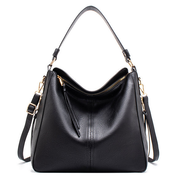 Black Womens Soft PU Leather Hobo Bag - Large Casual Tote Handbag with Adjustable Crossbody Strap