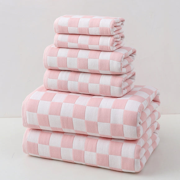 Pink Ultra-Soft 100% Cotton Gauze 6-Piece Towel Set | Absorbent & Quick-Dry Bath Towel
