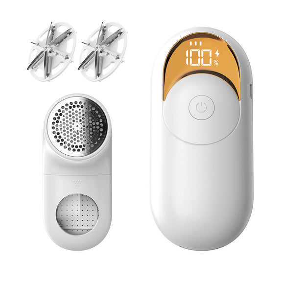 White Digital Display Electric Lint Remover - 3-Speed USB Rechargeable Fabric Shaverc