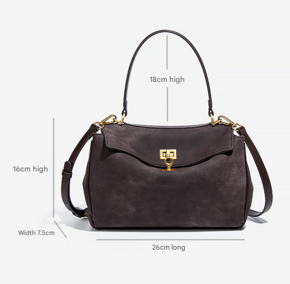 Beige Women's Vintage Suede Satchel Bag - Elegant Top Handle Purse with Gold Lock