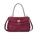 Wine Red Women's Vintage Suede Satchel Bag - Elegant Top Handle Purse with Gold Lock-1