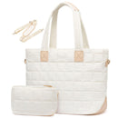 White New Large Capacity Tote Bag - Fashionable Quilted Women's Shoulder Bag and Laptop Bag-1
