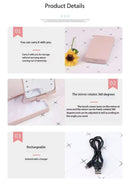 2-Piece Pink Portable LED Makeup Mirror with Brush - Foldable, Rotatable, and Rechargeable Travel Vanity Mirror-4