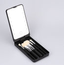 2-Piece Black Portable LED Makeup Mirror with Brush - Foldable, Rotatable, and Rechargeable Travel Vanity Mirror-1