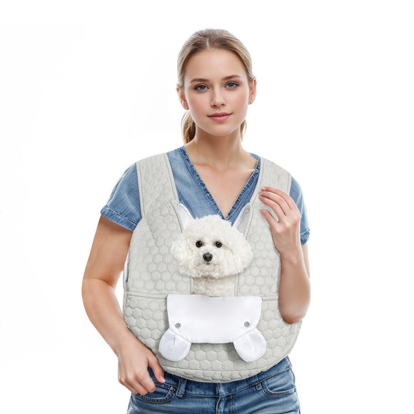 Grey Hands-Free Quilted Pet Carrier Sling - Soft & Comfortable Front Pack for Small Dogs and Cats