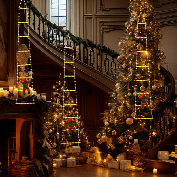 Festive Climbing Santa LED Ladder Light - USB Powered Outdoor Christmas Hanging Decoration with Remote(1.7m)