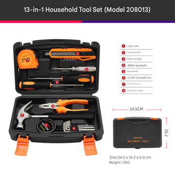 13-Piece Compact Household Tool Kit - Essential Hand Tool Set for Home DIY & Repairs - 0