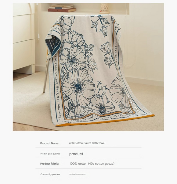 Flower Fairy Powder 40S Pure Cotton Gauze Bath Towel - Extra Large, Thick, Soft, and Highly Absorbent for Adults
