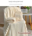 Pink Plush Ribbed Coral Fleece 3-Piece Towel Set - Ultra Soft & Absorbent Bath, Hand Towel and Hair Wrap-2