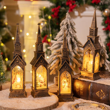 3-pcs Church Angel Vintage Christmas Church LED Lantern - Battery Operated Decorative Holiday Night Light - 0