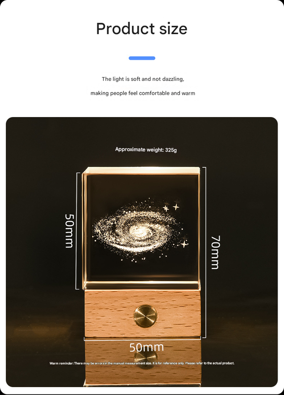 Constellation Luminous 3D Crystal Cube Night Light - Laser Engraved Artwork with Solid Wood Base