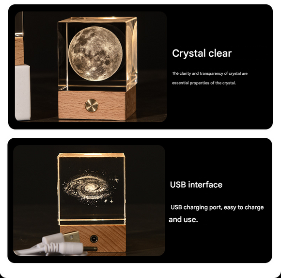 The Big Dipper Luminous 3D Crystal Cube Night Light - Laser Engraved Artwork with Solid Wood Base