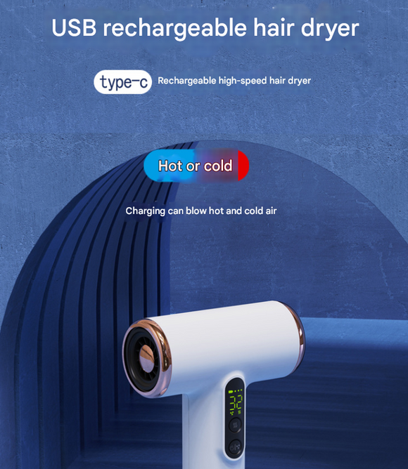 White High-Power Cordless Hair Dryer, 15600mAh USB Rechargeable Blow Dryer with Hot & Cold Air, 3 Speeds & Heat Settings