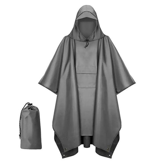 Grey 3-in-1 Multifunctional Outdoor Rain Poncho - Ground Mat & Shelter - Lightweight & Waterproof for Hiking & Camping