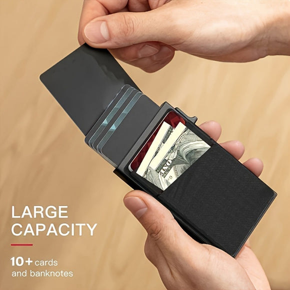 Red Ultra-Slim RFID Blocking Pop-Up Wallet - Automatic Card Holder with Metal Case & Secure Screw Base