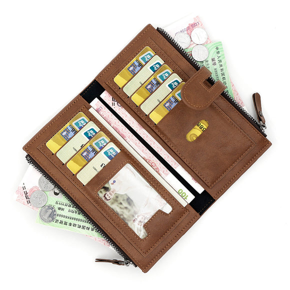 Blue Women's Stylish Long Wallet - Multi-Card Slot PU Leather Clutch with Phone Pocket & Coin Zipper