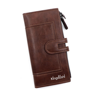 Dark brown Women's Stylish Long Wallet - Multi-Card Slot PU Leather Clutch with Phone Pocket & Coin Zipper