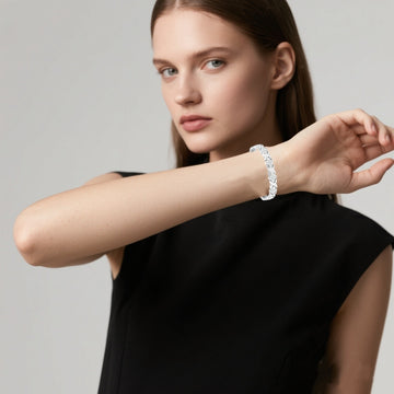 Silver New Fashion Lightweight Luxury Four-Leaf Clover Diamond Inlaid Bracelet - Alloy Magnetic Watch Band Style Bracelet for Women + Free Disassembly Tool - 0