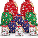 Red flannel Christmas Gift Drawstring Bags Set - Festive Burlap Style Pouches for Candy & Apples - Holiday Decoration - 10 Pcs-2
