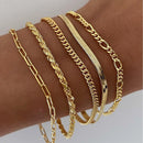 A golden five-piece set Chic Multi-Layered Alloy Bracelet Set - Fashionable Stackable Jewelry-1