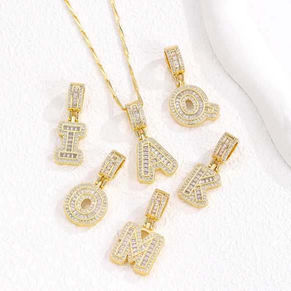 Sparkling Cubic Zirconia Initial Letter Necklace Set - Gold Plated Two-Piece Design(B)