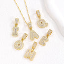Sparkling Cubic Zirconia Initial Letter Necklace Set - Gold Plated Two-Piece Design(E)-4
