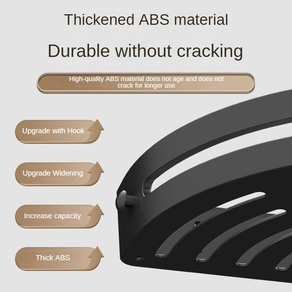 Elegant black Premium No-Drill Corner Shower Caddy - Thickened ABS Bathroom Storage Shelf with Hooks, Quick Wall Mount Organiser