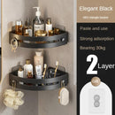 Two layers of elegant black Premium No-Drill Corner Shower Caddy - Thickened ABS Bathroom Storage Shelf with Hooks, Quick Wall Mount Organiser-1